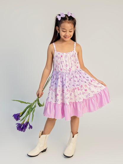 Purple Flower Dreams Tiered Dress on a model