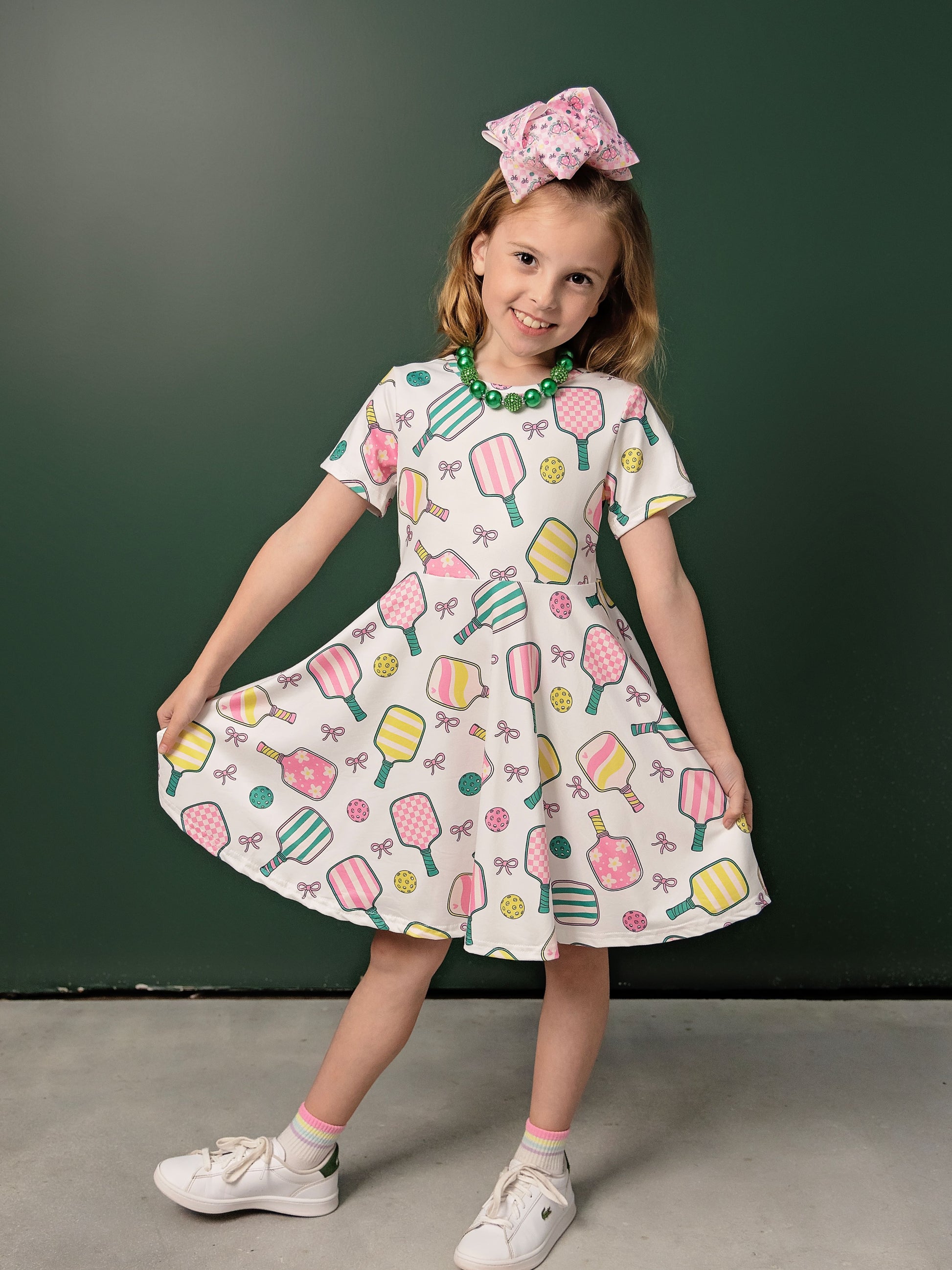 Pickleball Princess Twirl Dress on a model