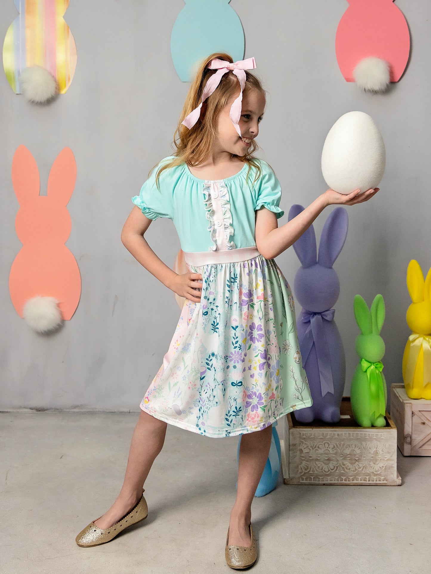 Pastel Easter Floral Tied Dress on a model