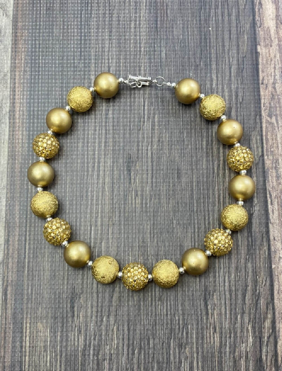 Gold Rhinestone Chunky Bead Necklace