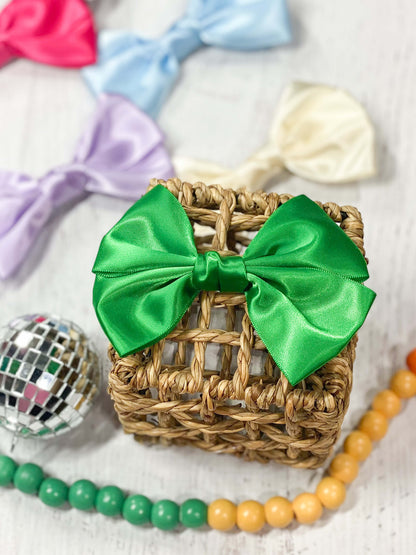 emerald satin hair bow