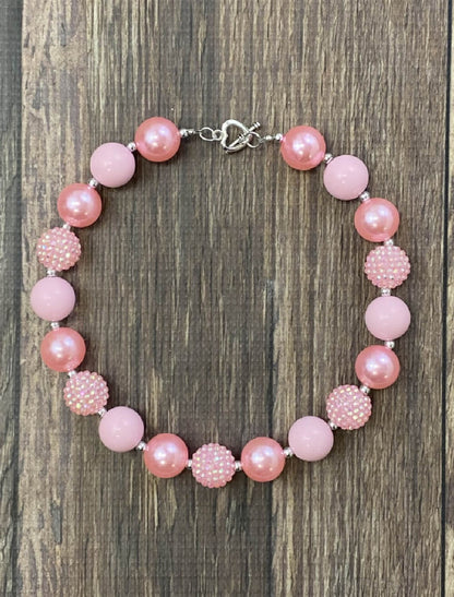 Pink Rhinestone Chunky Bead Necklace