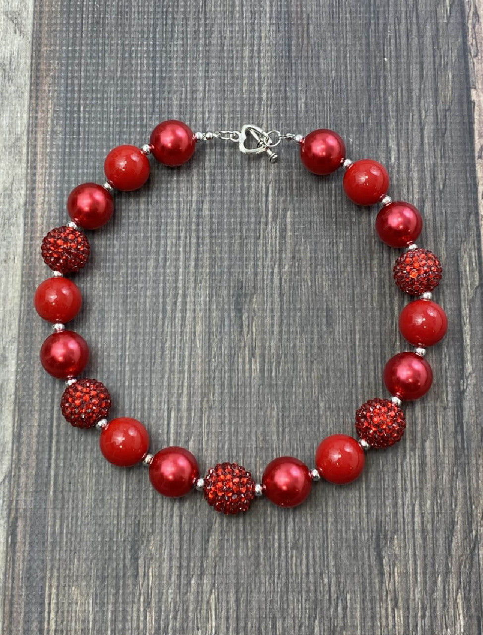 Red Rhinestone Chunky Bead Necklace