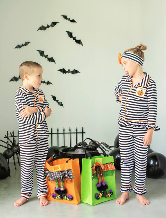 Black & White striped Halloween pj set for boys.