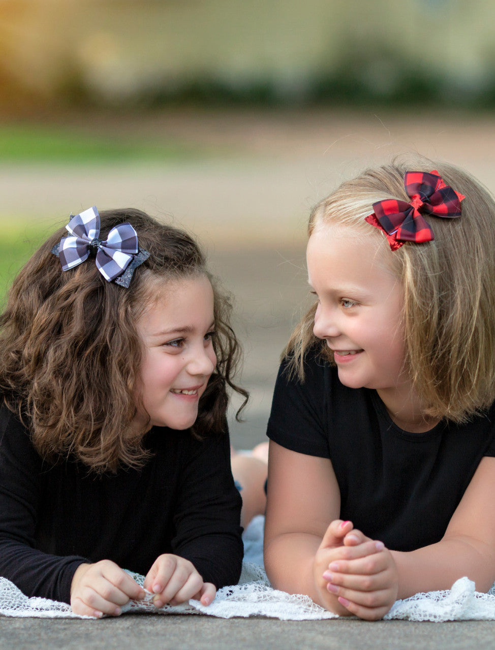 Black & White plaid bow & red shown on models. Red sold on different page