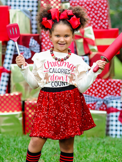 Christmas Calories Don't Count skirt set on a young female model.