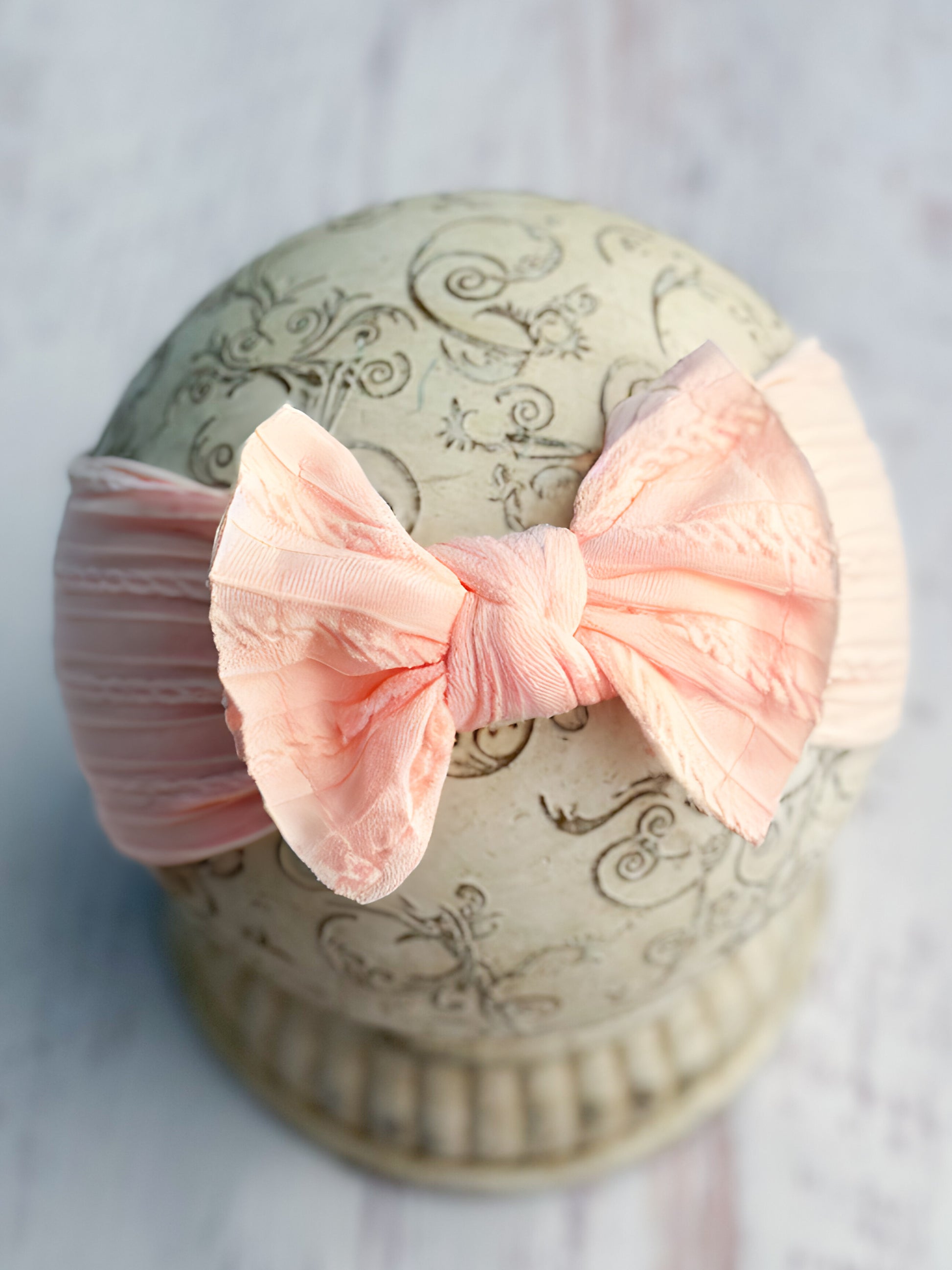 peach cable knit bow headband