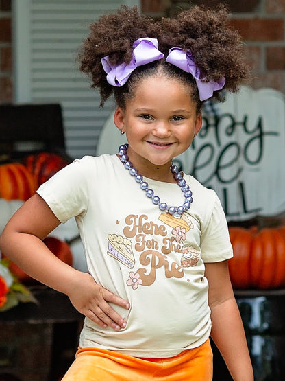 Ivory "Here For The Pie" short sleeve boutique girl's Thanksgiving shirt from The Hair Bow Company.