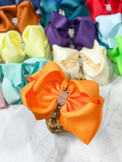 Orange Texas Size Rhinestone Center Knot Hair Bow