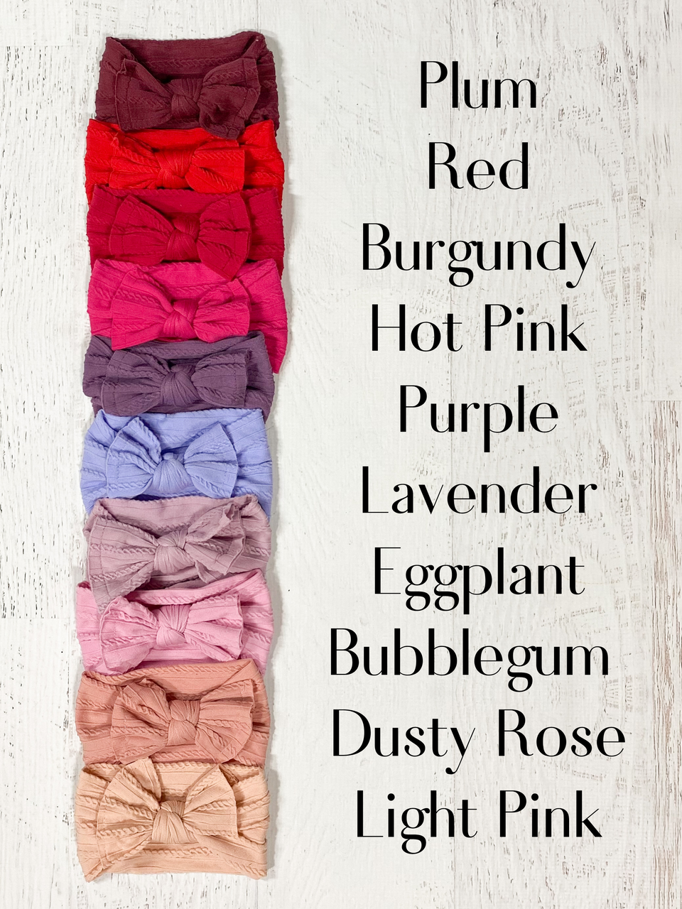 Cable Knit Bow Headbands in Plum, Red, Burgundy, Hot Pink, Purple, Lavender, Eggplant, Bubblegum, Dusty Rose. Light Pink
