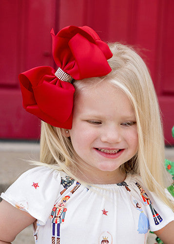 Over sized Rhinestone centered fancy hair bows for girls.