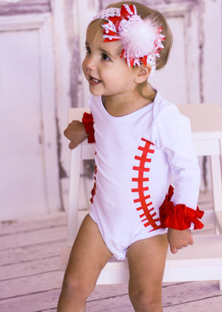 Baseball marabou bow shown on model