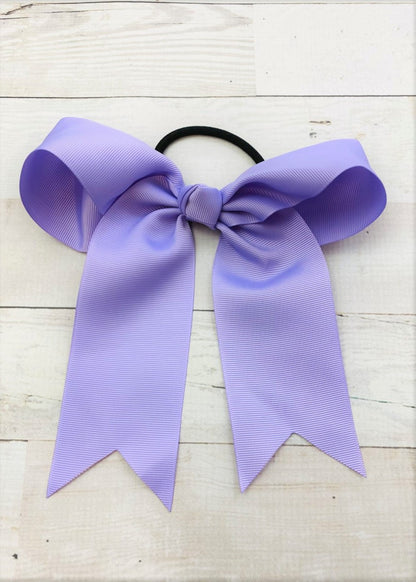 Lavender cheer bow with ponytail elastic