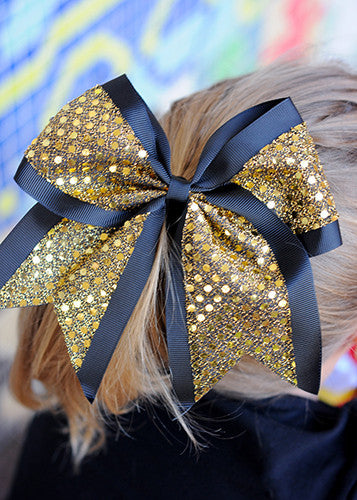 School Spirit Sequin Cheer Bow in Black and Gold