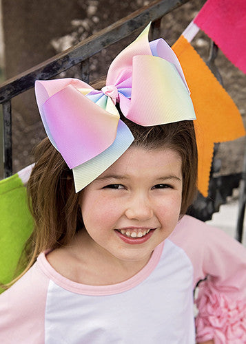 7" Texas Size Rainbow Hair Bows for girls in Pastel Rainbow.