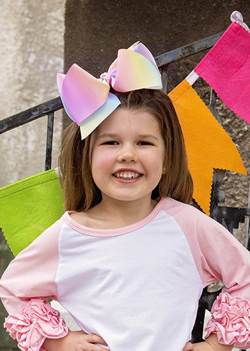 7" Texas Size Rainbow Hair Bows for girls in Pastel Rainbow.