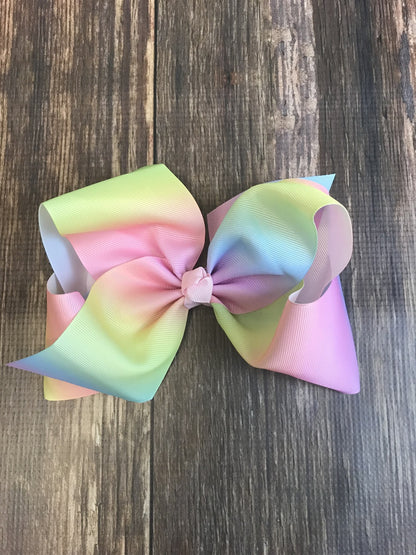 7" Texas Size Hair Bow in Pastel Rainbow