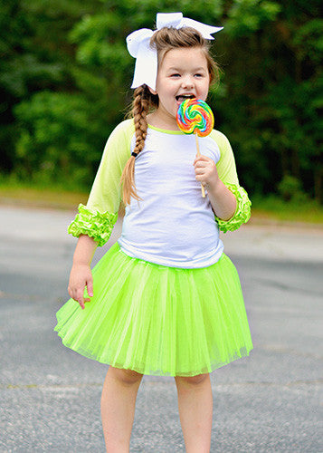 Lime green tutu for girls age 2-8 years.