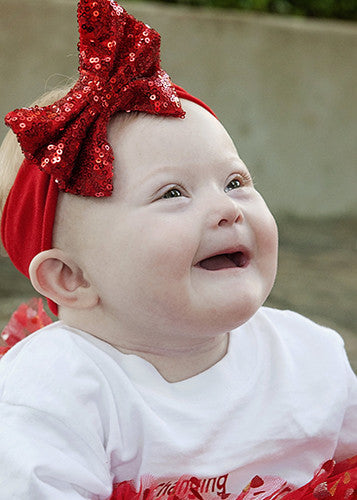 Red Solid Sequin Bow Headband
