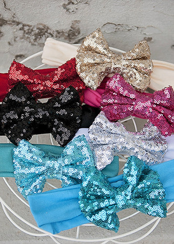 Solid Sequin Bow Headbands for girls.