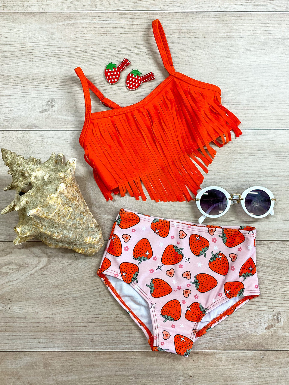 Mommy & Me Fringed Strawberry Bikini Girls