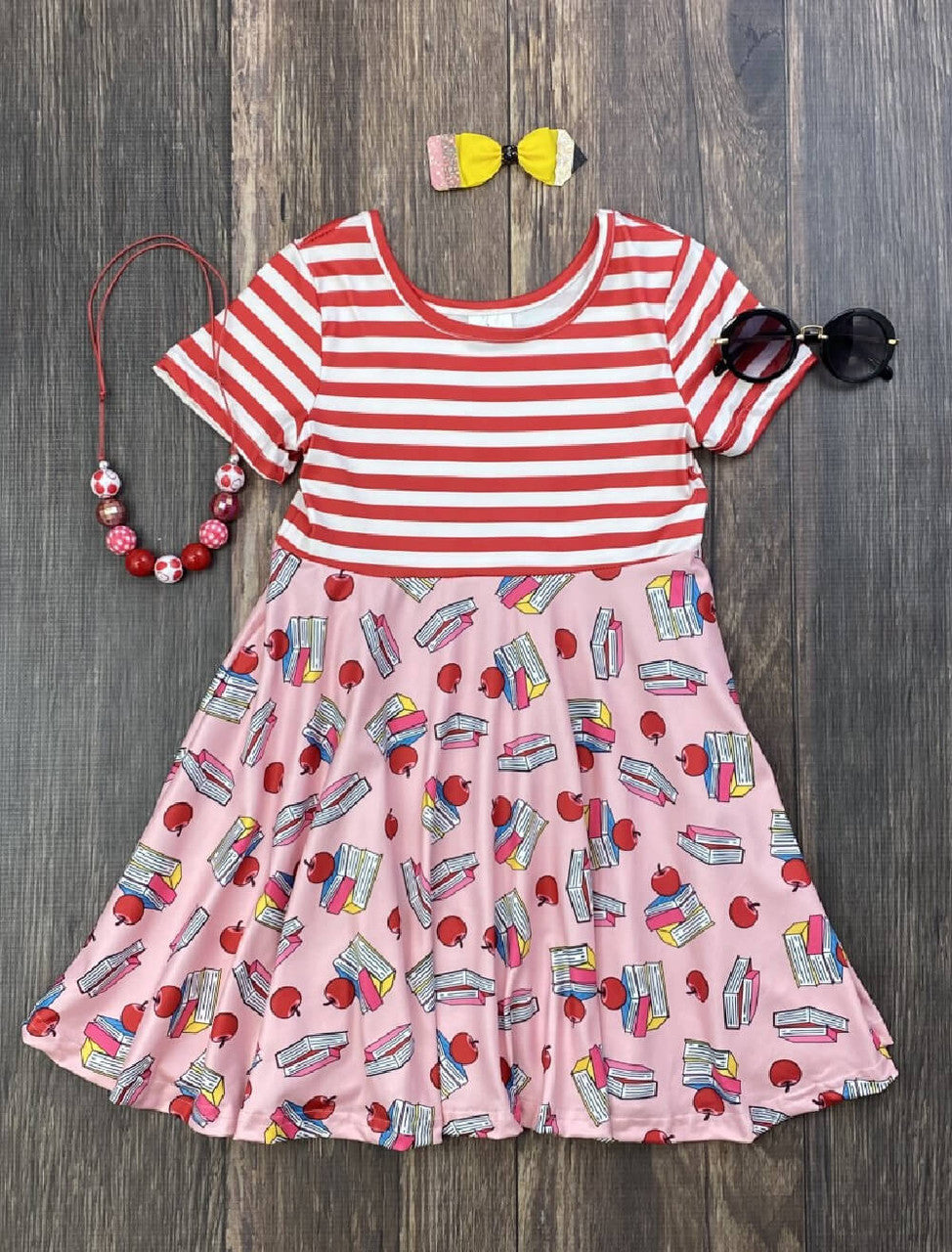 Back to the Books Red Striped Pink Twirl Dress