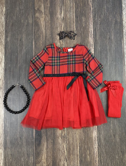 Girls Christmas plaid tulle dress.