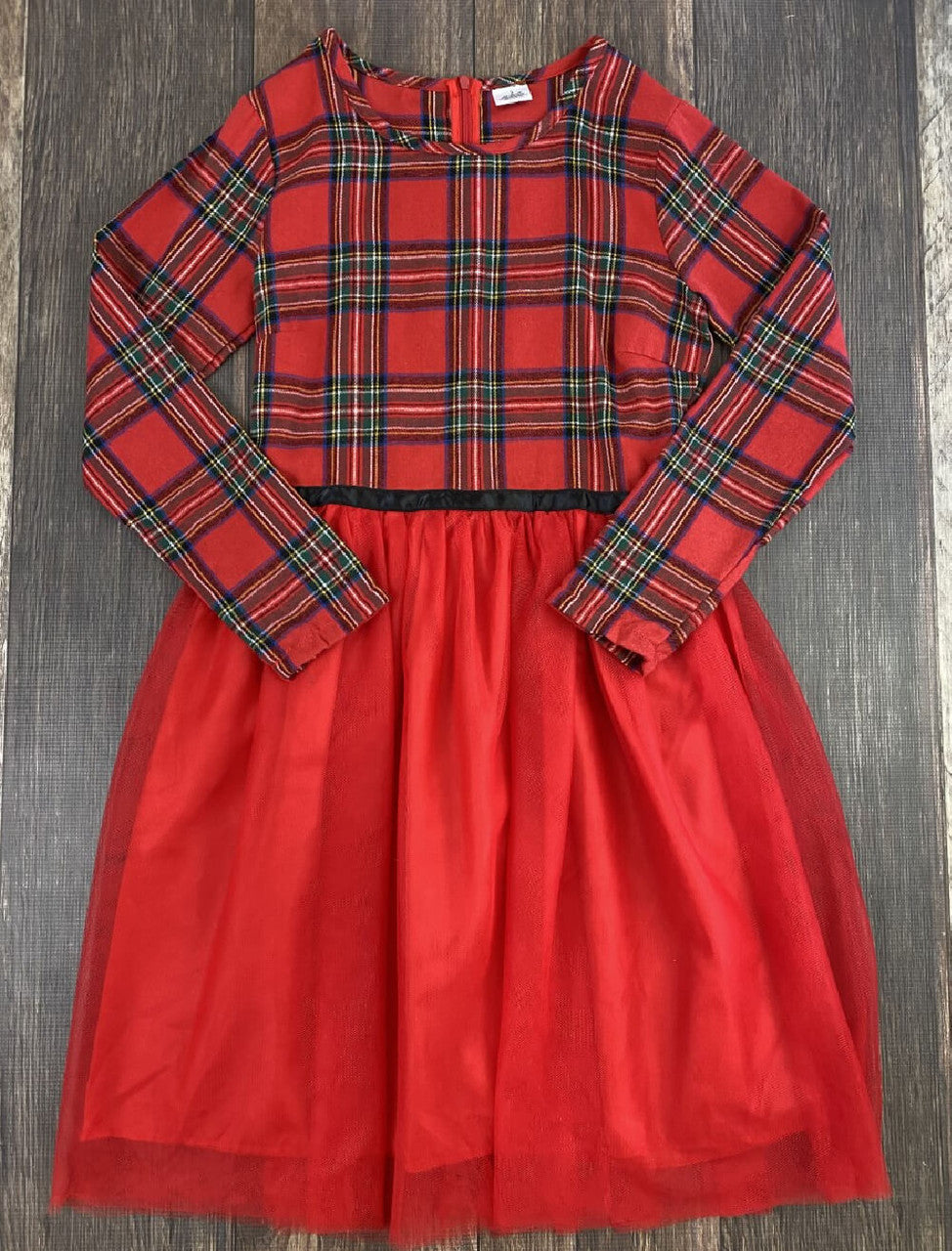 Woman's Christmas plaid tulle dress.