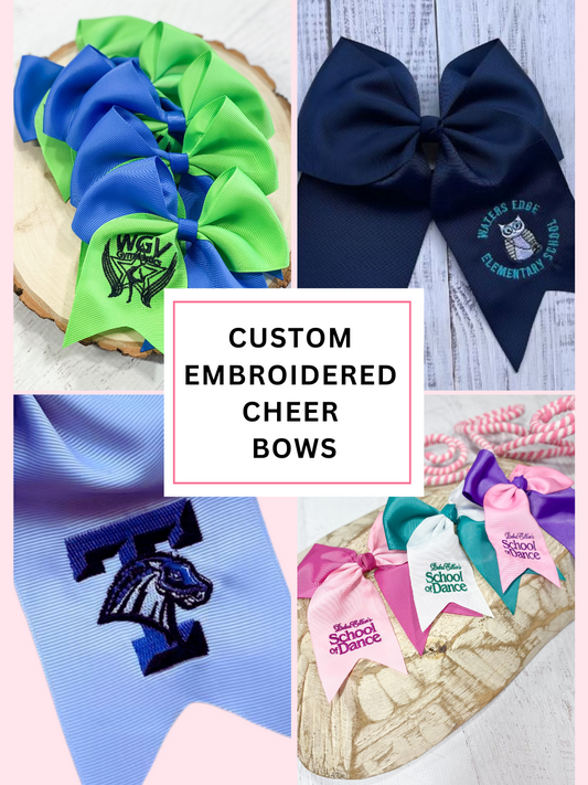 Custom Embroidered Cheer bows - dance team hair bows 