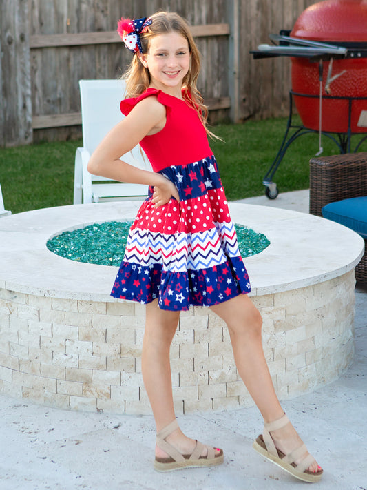 Red Tiered American Girls Dress On Model