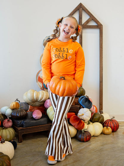 Orange long sleeve shirt with gobble gobble embroidery