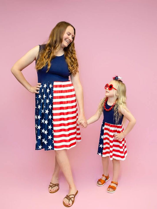 Mommy & Me Navy Stars & Stripes Dress-On Models
