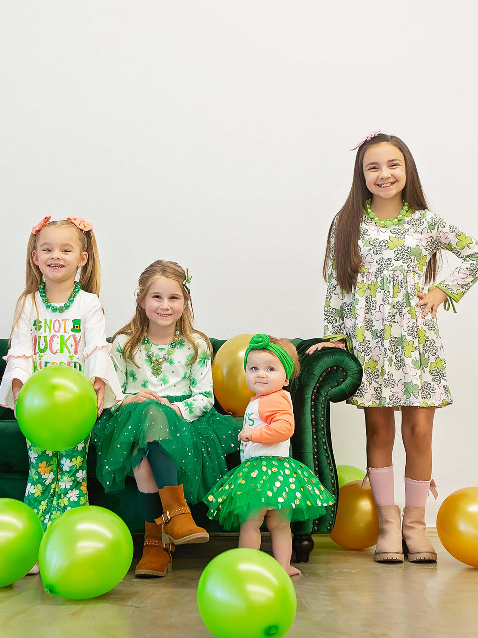 White Pink, Green & Gold Shamrock Dress