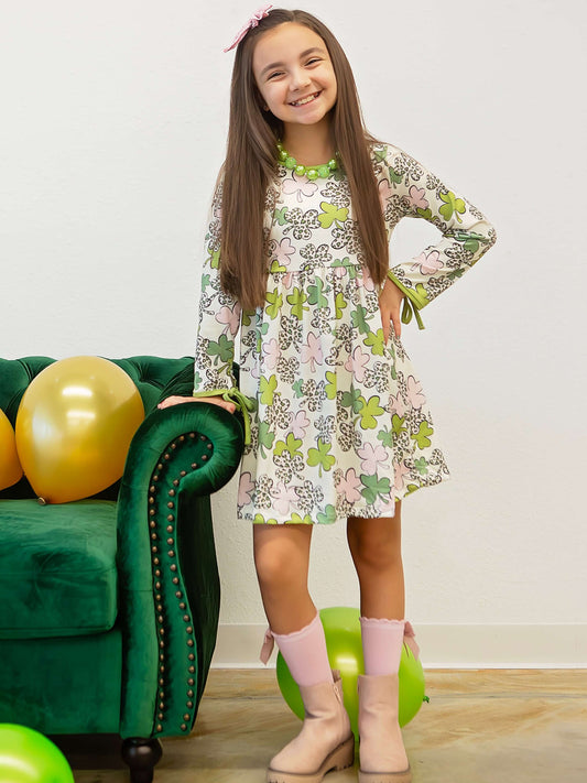 White Pink, Green & Gold Shamrock Dress