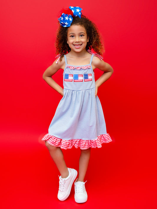 American Flag Embroidered Girls Dress