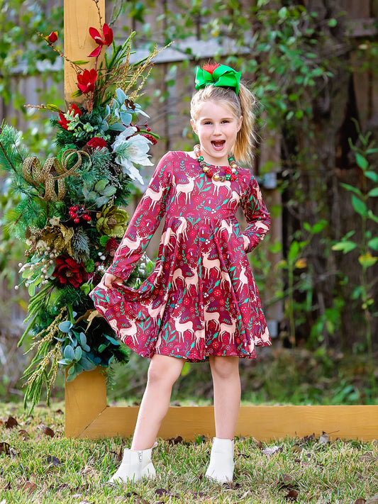 Holiday Deer & Holly Dress on a model