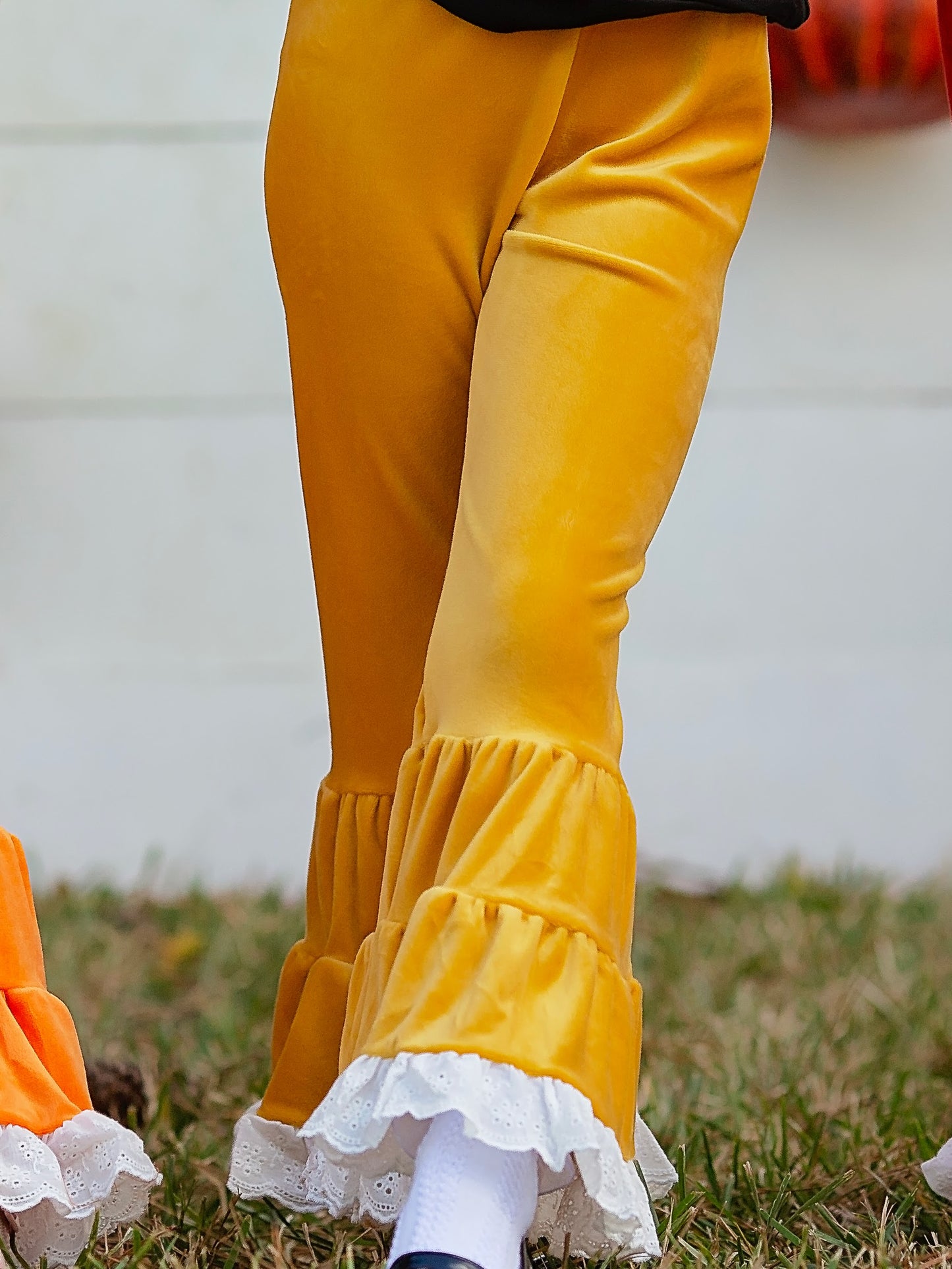 Mustard Lace Trimmed Velvet Leggings