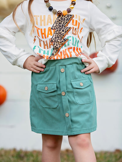 Aqua Button Down Skirt on a model