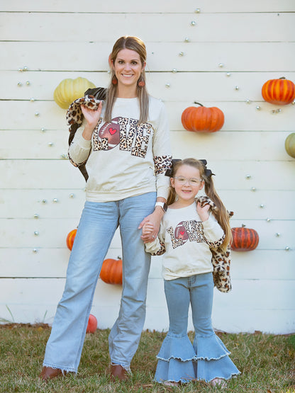 Mom & Me Football LOVE Top on an adult and child model