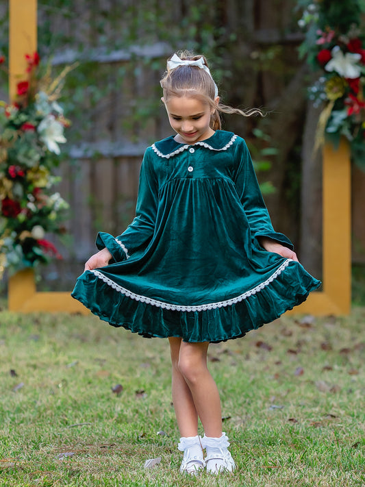 Green Velvet Girl's Nightgown on a model