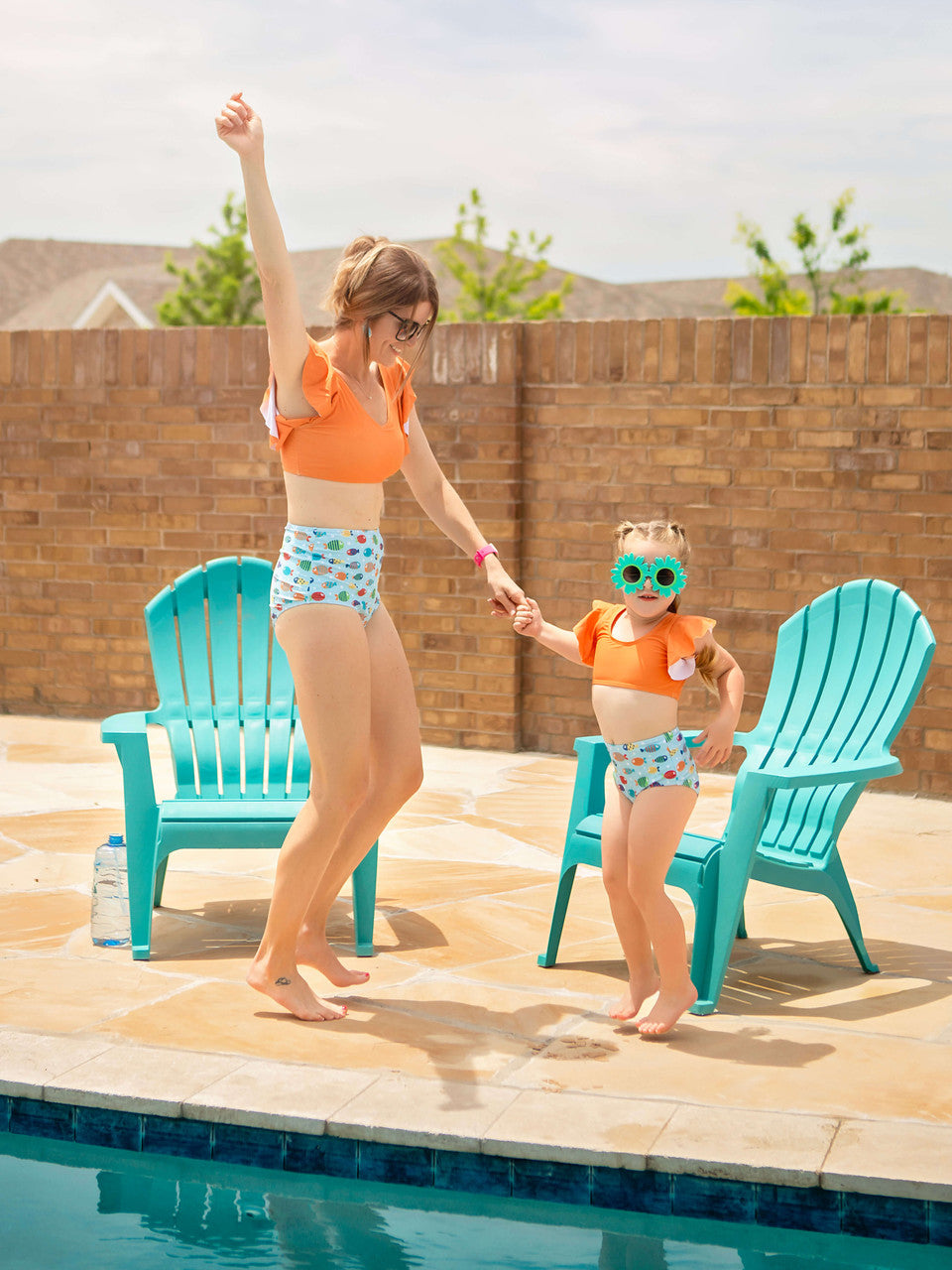 Mommy & Me Orange Under The Sea Bikini-On Models