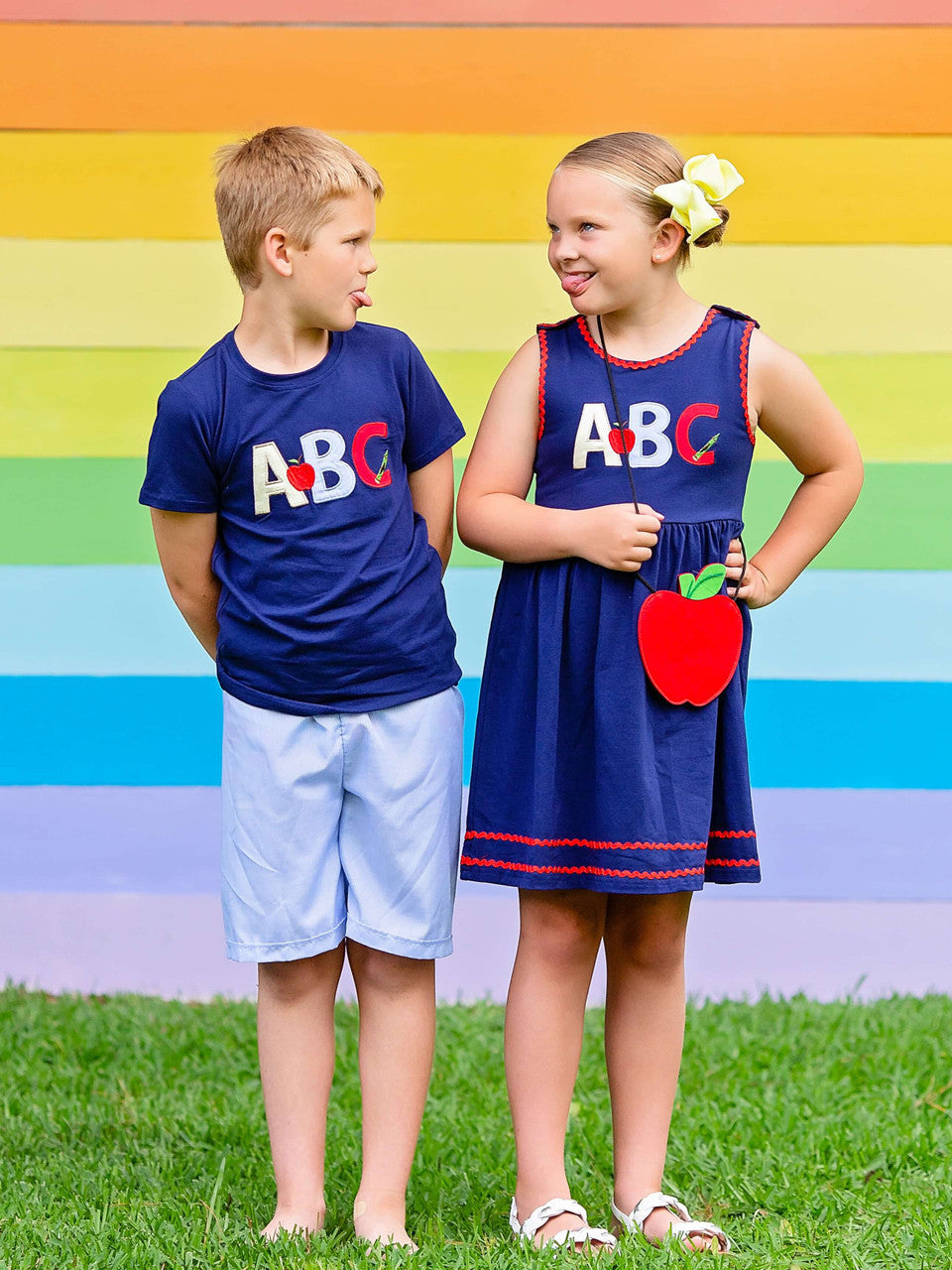 Navy Blue ABC Embroidered Dress-On Models.