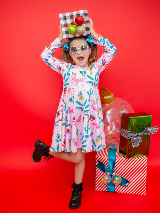 Flamingo Christmas Twirl Dress