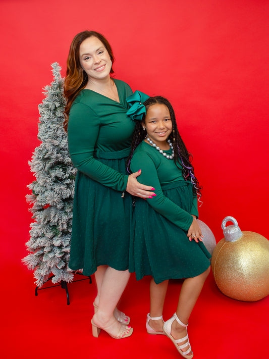 mom and me green swiss dot christmas dress
