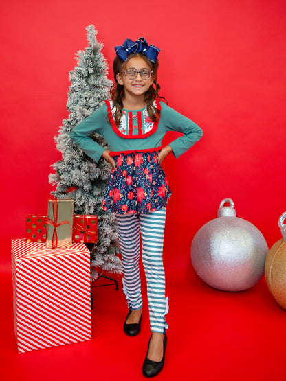 Festive Poinsettia Ruffled Tunic & Leggings Set