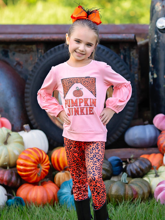 Pumpkin Junkie Animal Print Pants Set on a model