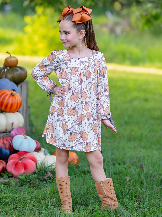 dress with pumpkins on a model