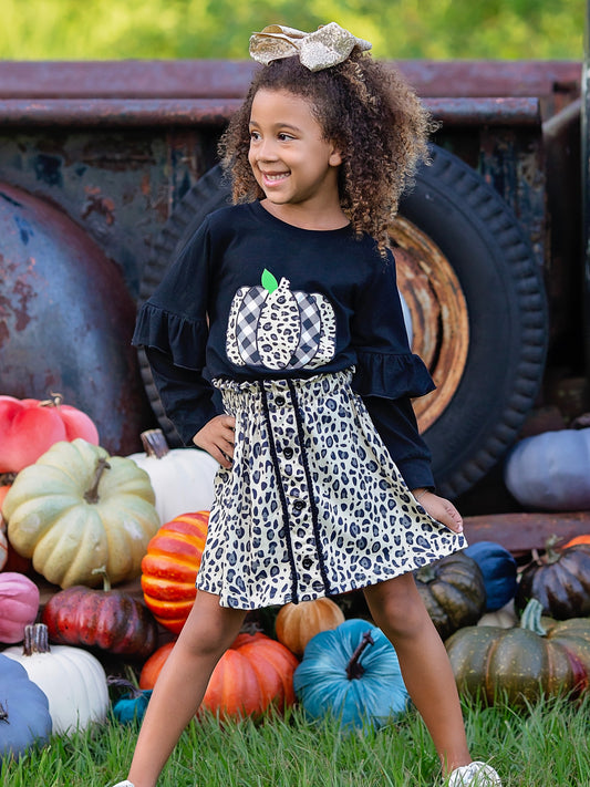 Animal Print Pumpkin Skirt Set on a model