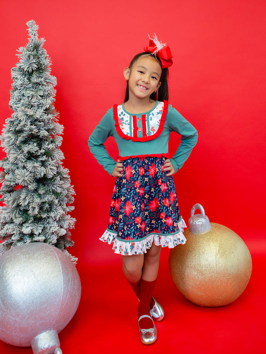 Girls Poinsettia Christmas Dress