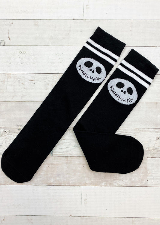 Halloween Jack Skellington design black and white tube socks.